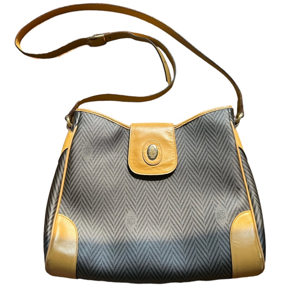 Vtg Mark Cross Signature Coated Canvas & Tan Leather Crossbody
